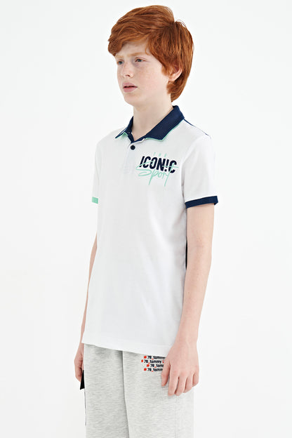 White Collar Embroidered Chest Standard Fit Polo Collar Boys T-Shirt - 11139