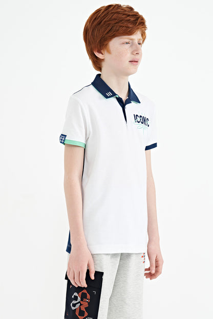 White Collar Embroidered Chest Standard Fit Polo Collar Boys T-Shirt - 11139