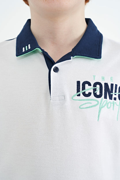 White Collar Embroidered Chest Standard Fit Polo Collar Boys T-Shirt - 11139