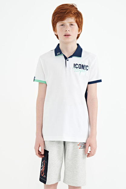 White Collar Embroidered Chest Standard Fit Polo Collar Boys T-Shirt - 11139