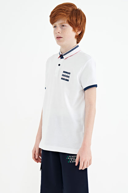 White Collar Color Block Print Detailed Standard Cut Boys T-Shirt - 11111