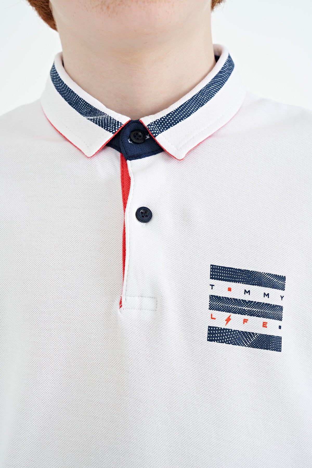White Collar Color Block Print Detailed Standard Cut Boys T-Shirt - 11111