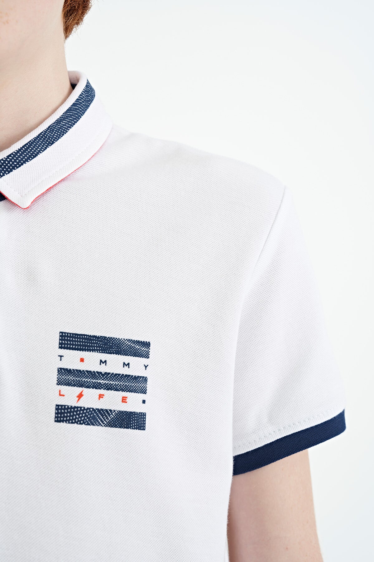 White Collar Color Block Print Detailed Standard Cut Boys T-Shirt - 11111
