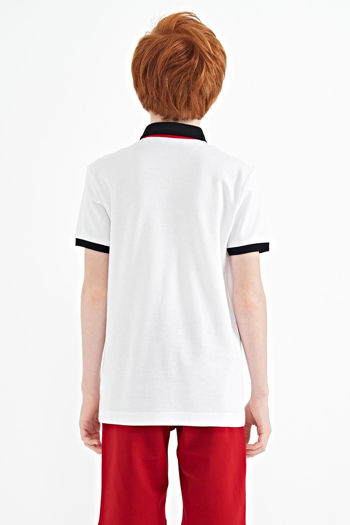 White Print Pattern Standard Fit Polo Collar Boys T-Shirt - 11143