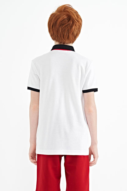 White Print Pattern Standard Fit Polo Collar Boys T-Shirt - 11143