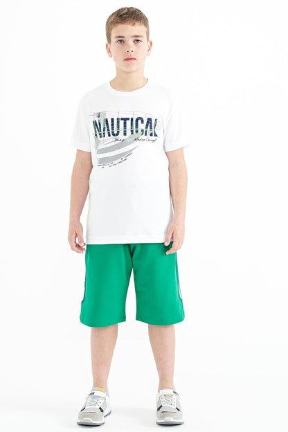 White Print Lettering O Collar Standard Fit Men's Boys T-Shirt - 11100