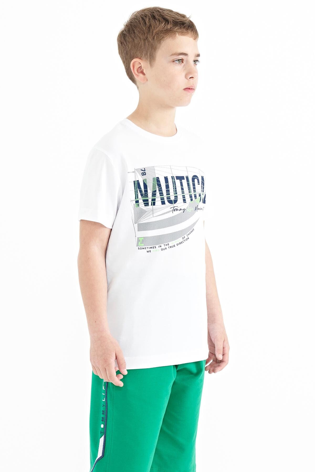 White Print Lettering O Collar Standard Fit Men's Boys T-Shirt - 11100
