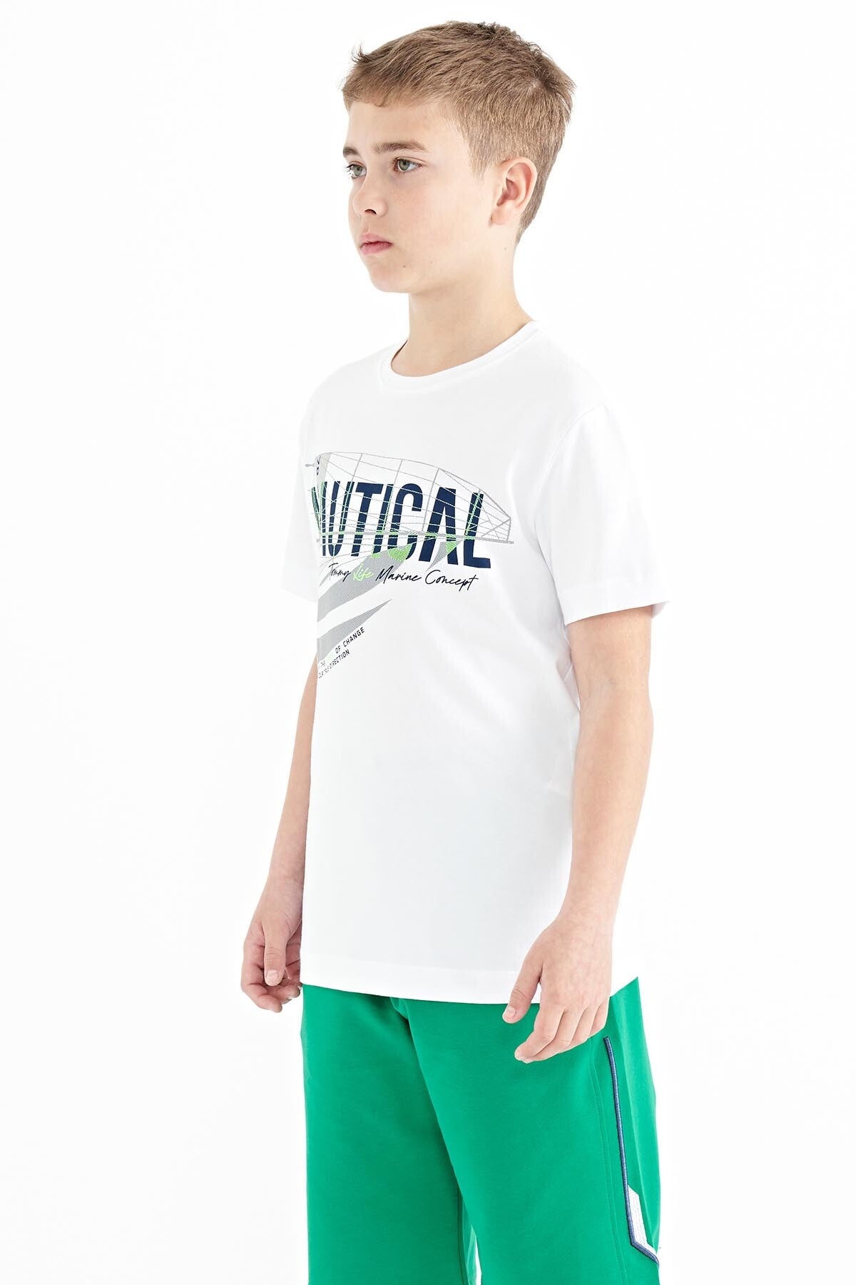 White Print Lettering O Collar Standard Fit Men's Boys T-Shirt - 11100