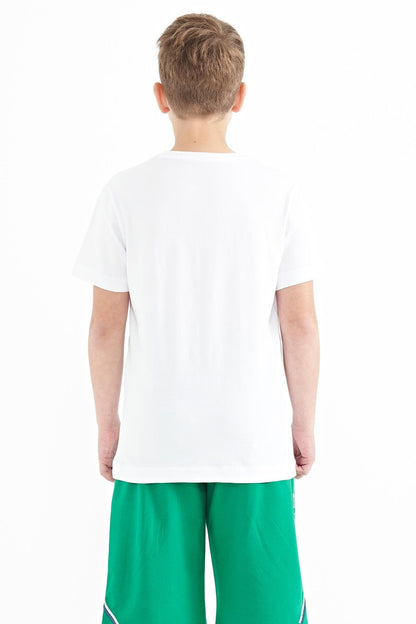 White Print Lettering O Collar Standard Fit Men's Boys T-Shirt - 11100