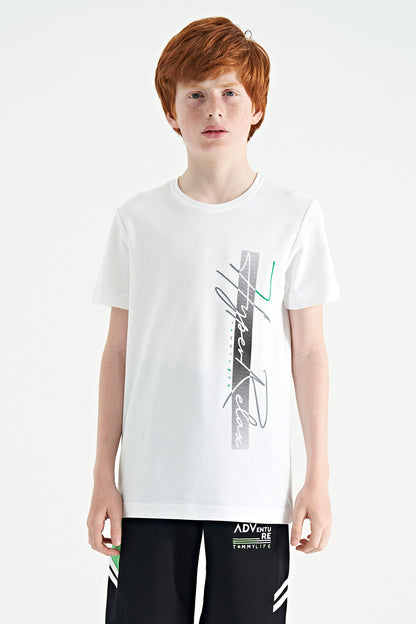 White Print Letter O Collar Standard Fit Boys T-Shirt - 11119