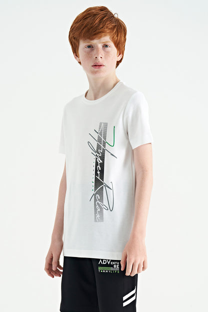 White Print Letter O Collar Standard Fit Boys T-Shirt - 11119