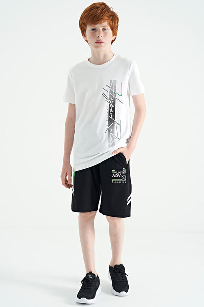 White Print Letter O Collar Standard Fit Boys T-Shirt - 11119