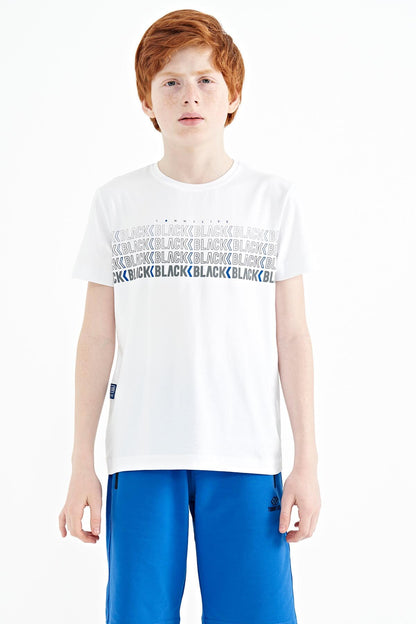 White Print Letter O Collar Standard Fit Boys T-Shirt - 11149