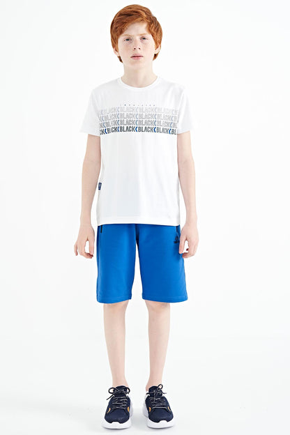 White Print Letter O Collar Standard Fit Boys T-Shirt - 11149