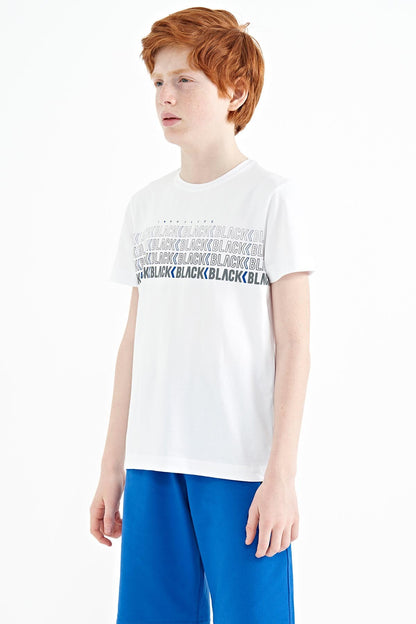 White Print Letter O Collar Standard Fit Boys T-Shirt - 11149