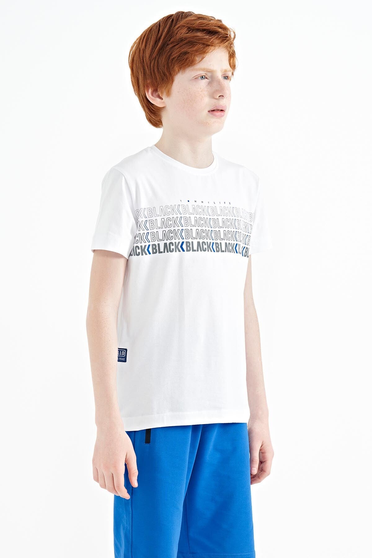 White Print Letter O Collar Standard Fit Boys T-Shirt - 11149