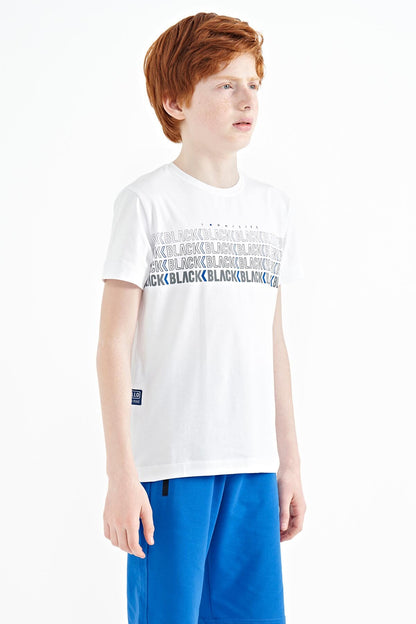 White Print Letter O Collar Standard Fit Boys T-Shirt - 11149