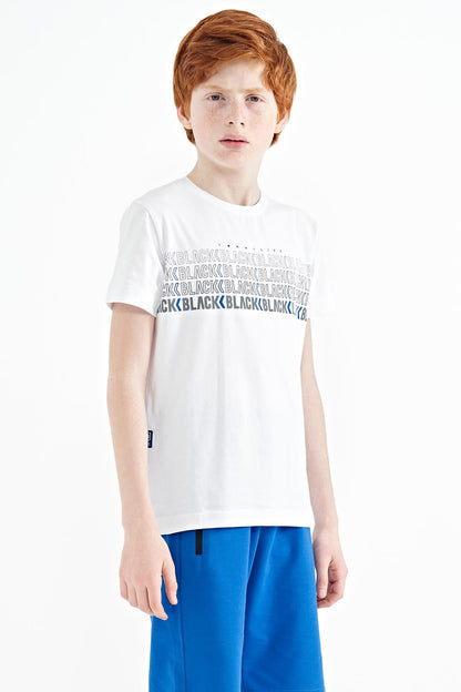 White Print Letter O Collar Standard Fit Boys T-Shirt - 11149