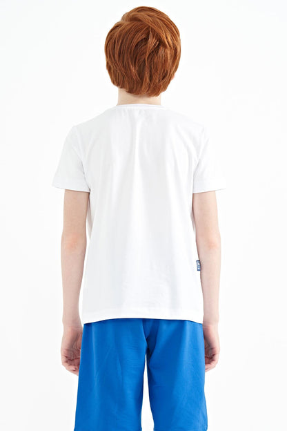 White Print Letter O Collar Standard Fit Boys T-Shirt - 11149