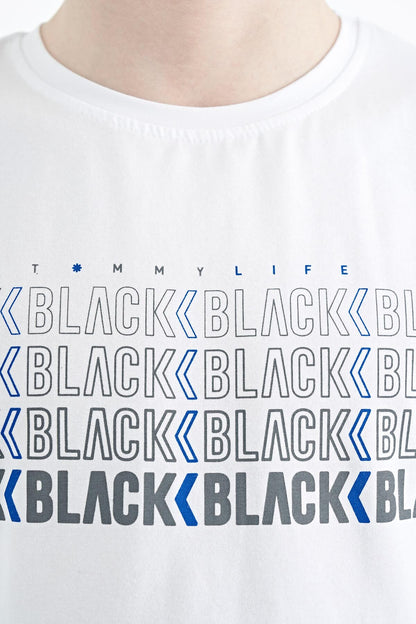 White Print Letter O Collar Standard Fit Boys T-Shirt - 11149