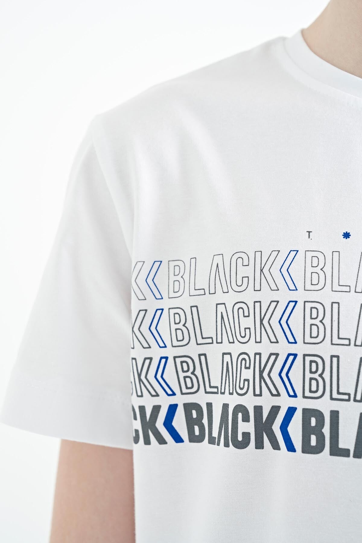 White Print Letter O Collar Standard Fit Boys T-Shirt - 11149