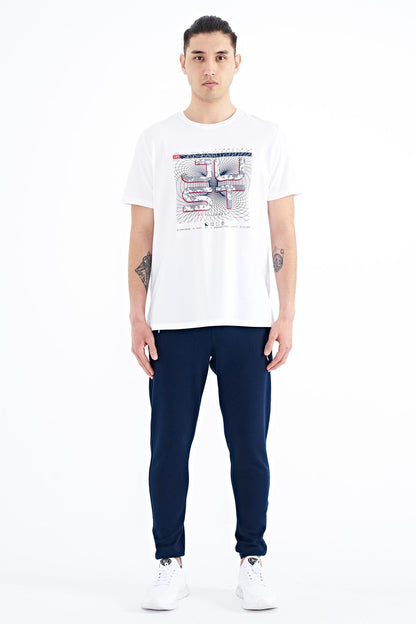 White Print Lettering O Collar Standard Fit Men's T-shirt - 88170