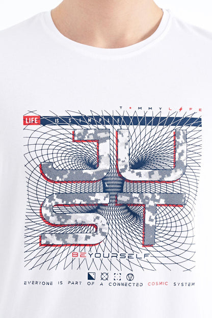 White Print Lettering O Collar Standard Fit Men's T-shirt - 88170