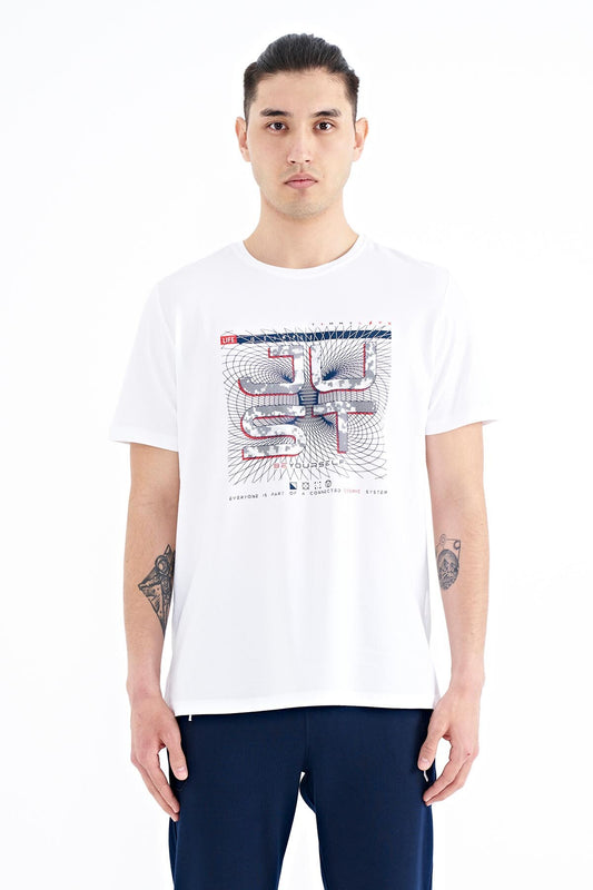 White Print Lettering O Collar Standard Fit Men's T-shirt - 88170