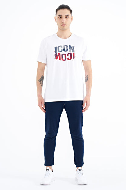 White Print Letter O Collar Standard Fit Men's T-Shirt - 88174