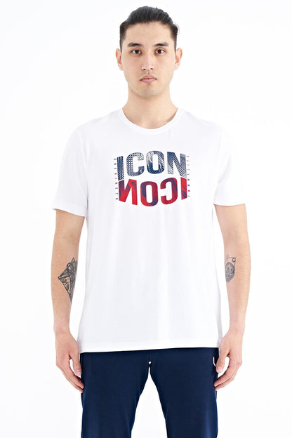 White Print Letter O Collar Standard Fit Men's T-Shirt - 88174