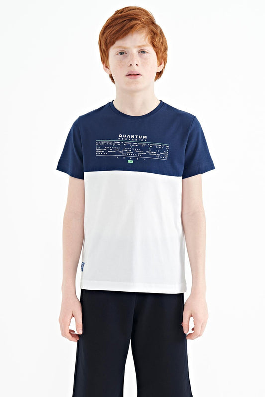 White Printed Color Block Standard Fit O Collar Boys T-Shirt - 11134