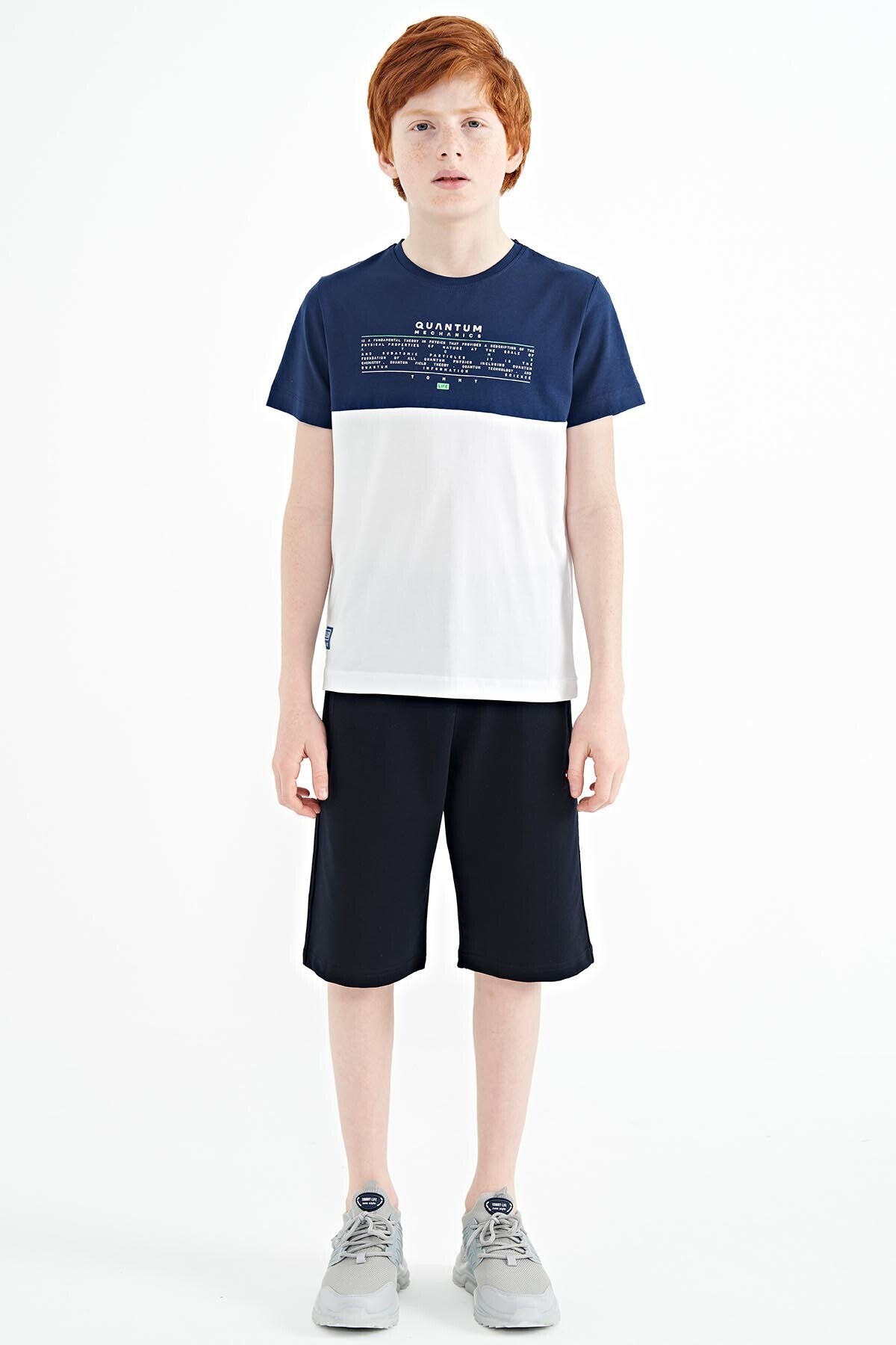 White Printed Color Block Standard Fit O Collar Boys T-Shirt - 11134