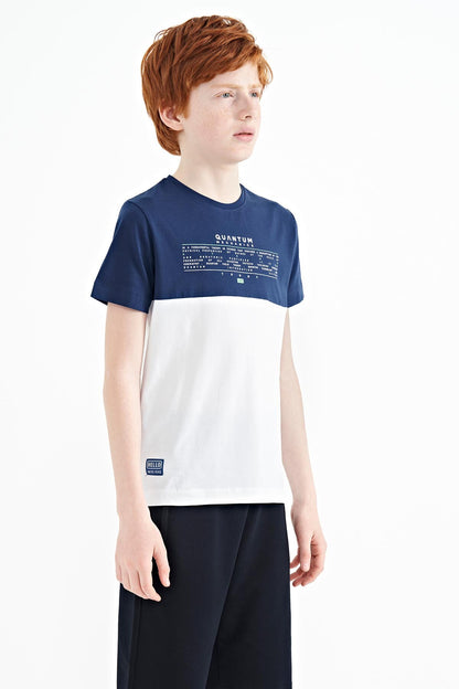 White Printed Color Block Standard Fit O Collar Boys T-Shirt - 11134