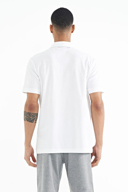 White Print Standard Fit Polo Collar Men's T-shirt - 88236