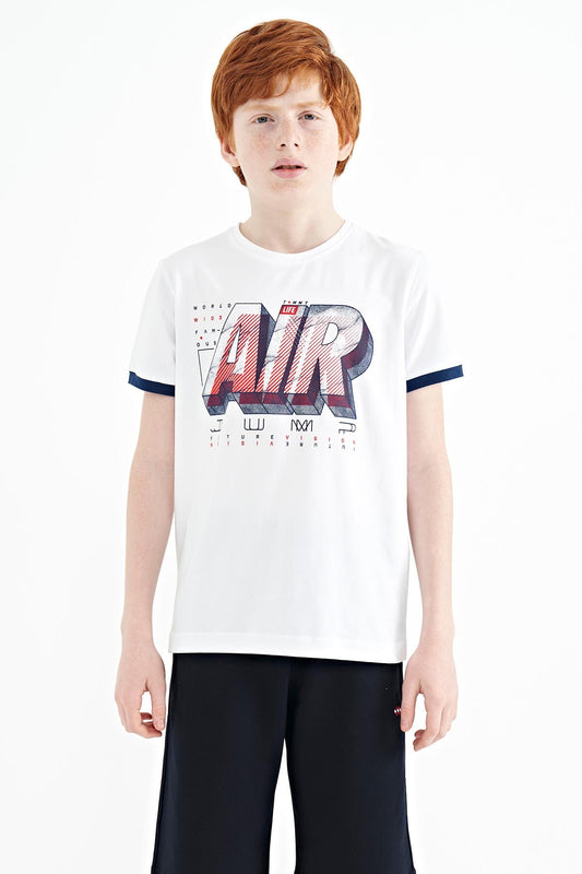 White Print Standard Fit O Neck Boys' T-Shirt - 11098