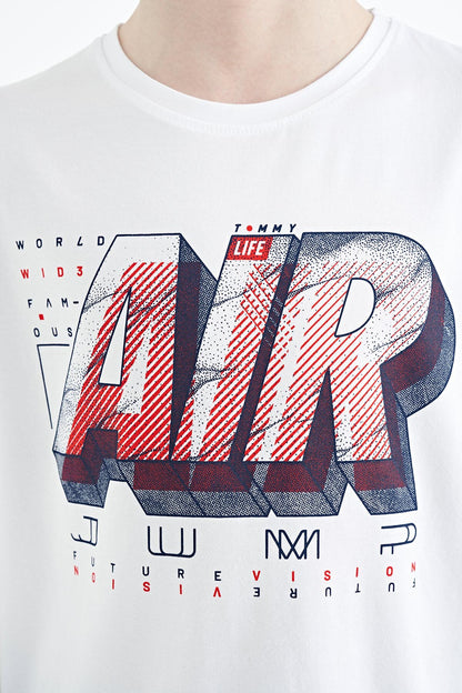 White Print Standard Fit O Neck Boys' T-Shirt - 11098