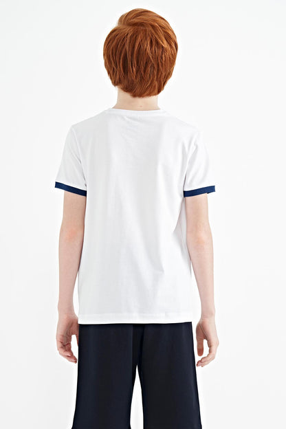 White Print Standard Fit O Neck Boys' T-Shirt - 11098
