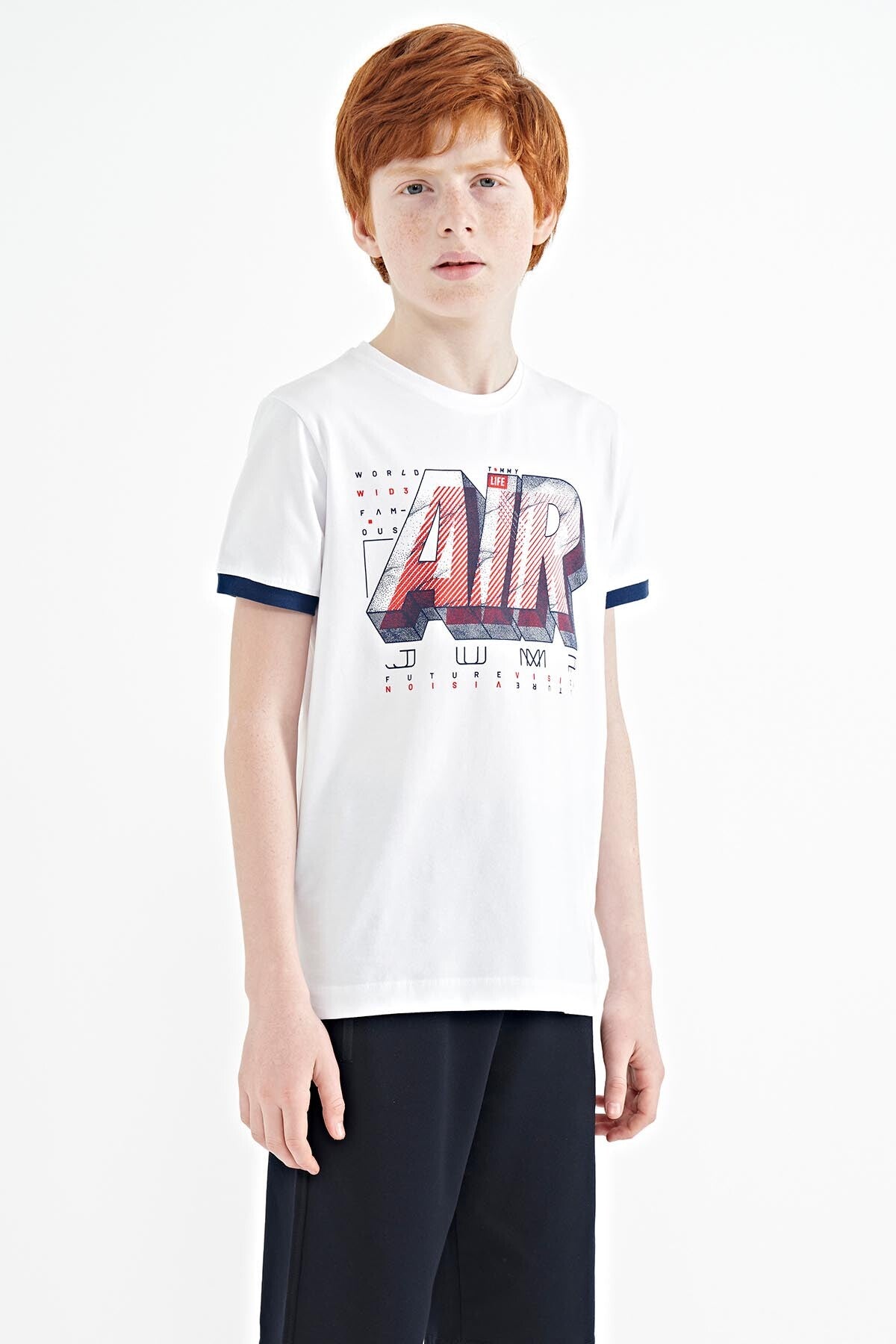 White Print Standard Fit O Neck Boys' T-Shirt - 11098