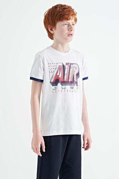 White Print Standard Fit O Neck Boys' T-Shirt - 11098