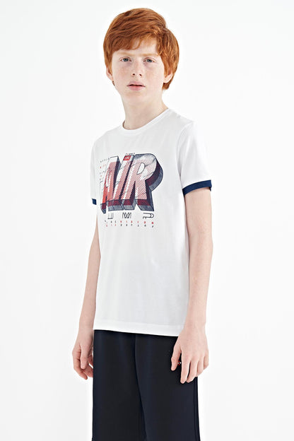 White Print Standard Fit O Neck Boys' T-Shirt - 11098