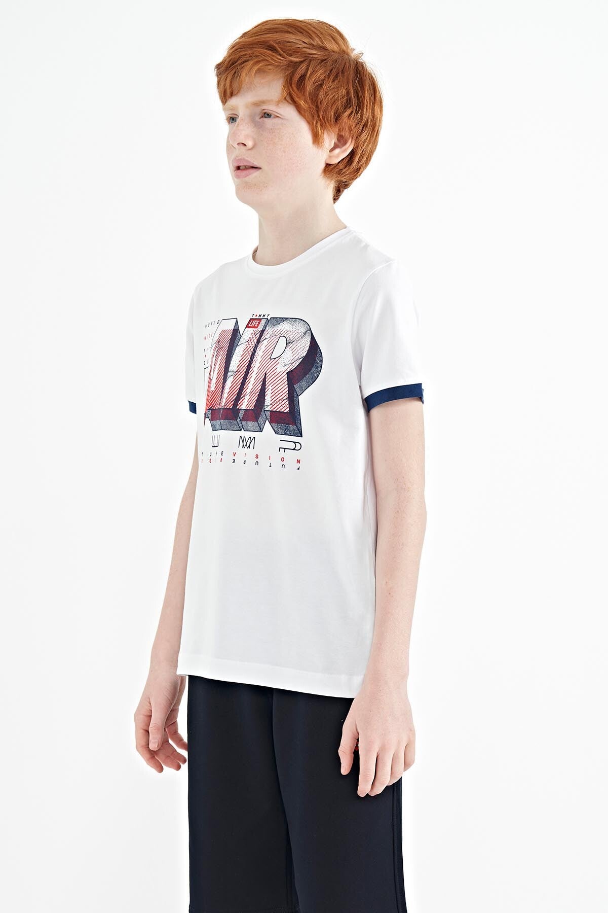 White Print Standard Fit O Neck Boys' T-Shirt - 11098
