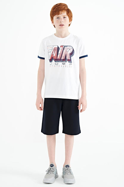 White Print Standard Fit O Neck Boys' T-Shirt - 11098