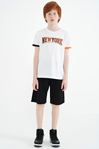 White Print Standard Fit O Collar Boys T-Shirt - 11105