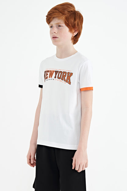 White Print Standard Fit O Collar Boys T-Shirt - 11105