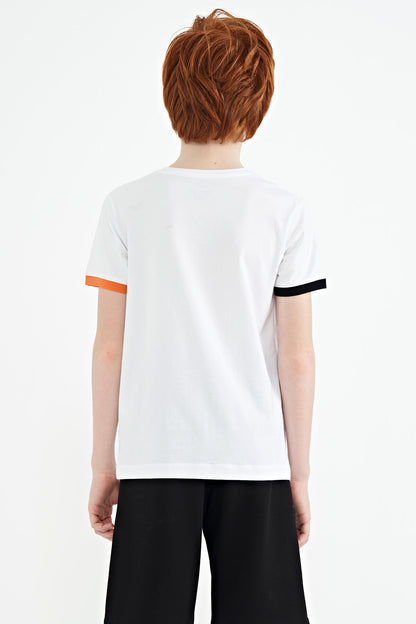 White Print Standard Fit O Collar Boys T-Shirt - 11105