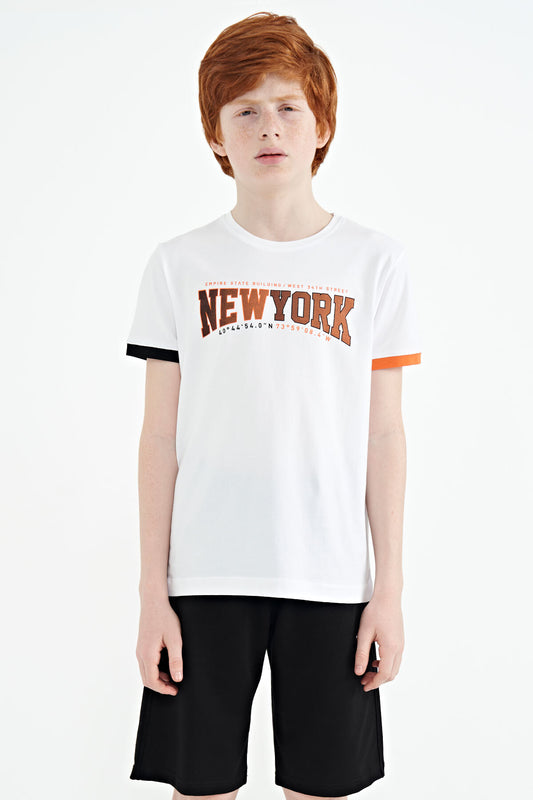 White Print Standard Fit O Collar Boys T-Shirt - 11105