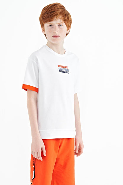 White Embroidered O Collar Oversize Boys T-Shirt - 11146