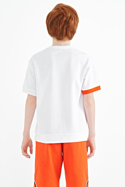 White Embroidered O Collar Oversize Boys T-Shirt - 11146