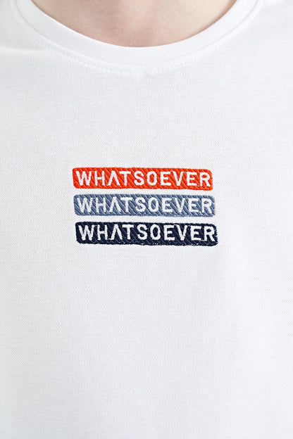 White Embroidered O Collar Oversize Boys T-Shirt - 11146