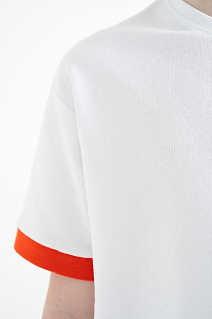 White Embroidered O Collar Oversize Boys T-Shirt - 11146
